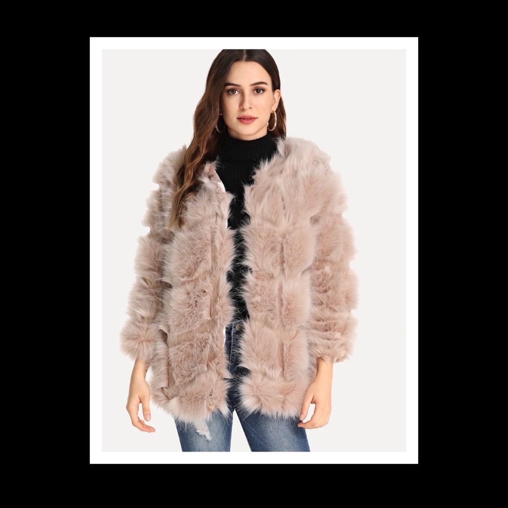 SHEIN NWOT S PALE PINK FAUX FUR COAT
